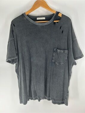 We The Free Washed Charcoal Distressed Pocket Tee
